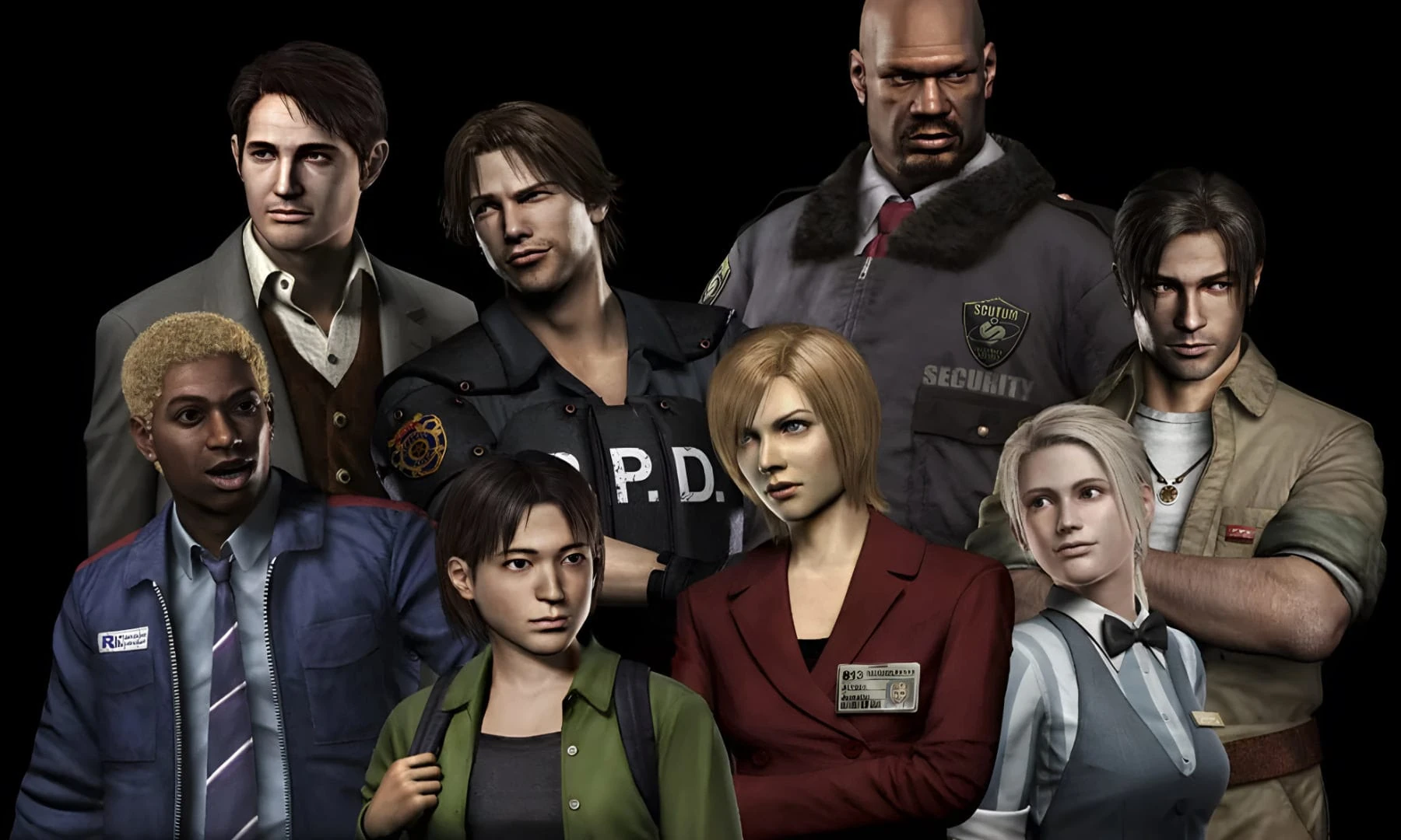 The eight main Outbreak survivors: George, Kevin, Mark, Jim, Yoko, Alyssa, Cindy and David.